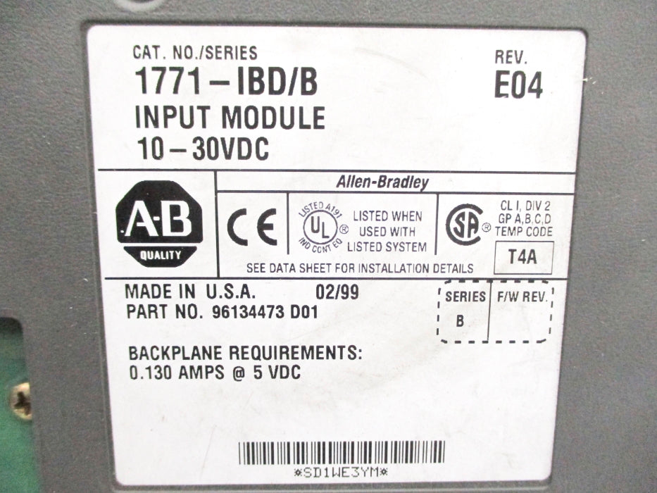 ALLEN BRADLEY 1771-IBD SER. B 10-30VDC 0.130A UNMP