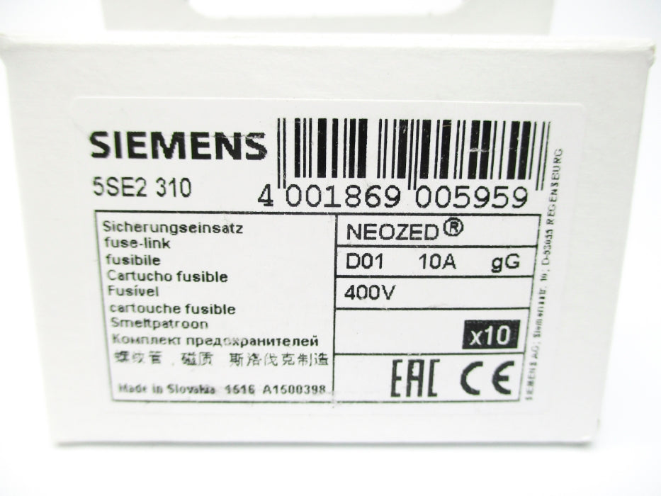 SIEMENS 5SE2310 10A 400VAC/250VDC (PKG OF 10) NSMP