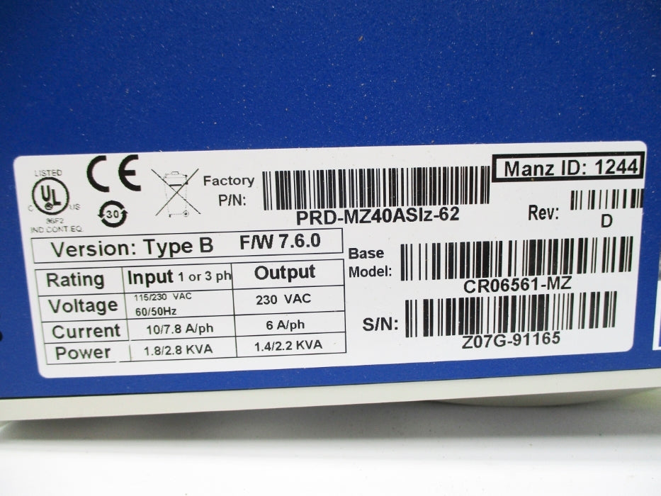 KOLLMORGEN PRD-MZ40ASIZ-62 F/W7.6.0 CR06561-MZ  UNMP