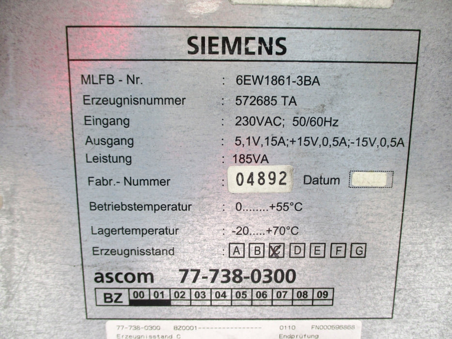 SIEMENS 6EW1861-3BA UNMP