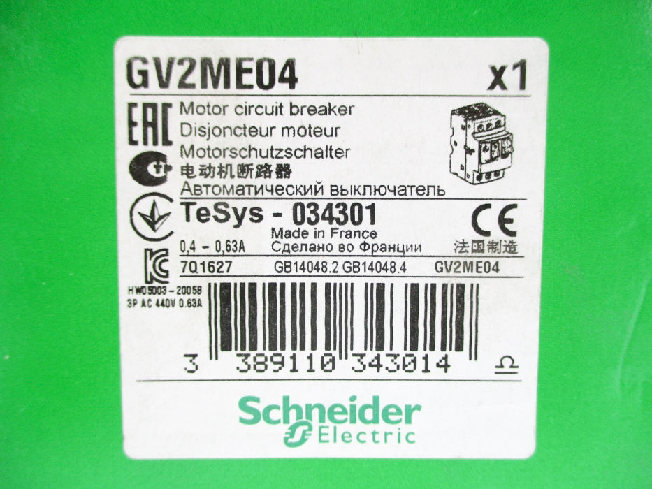 SCHNEIDER ELECTRIC GV2ME04 0.4-0.63A NSFS