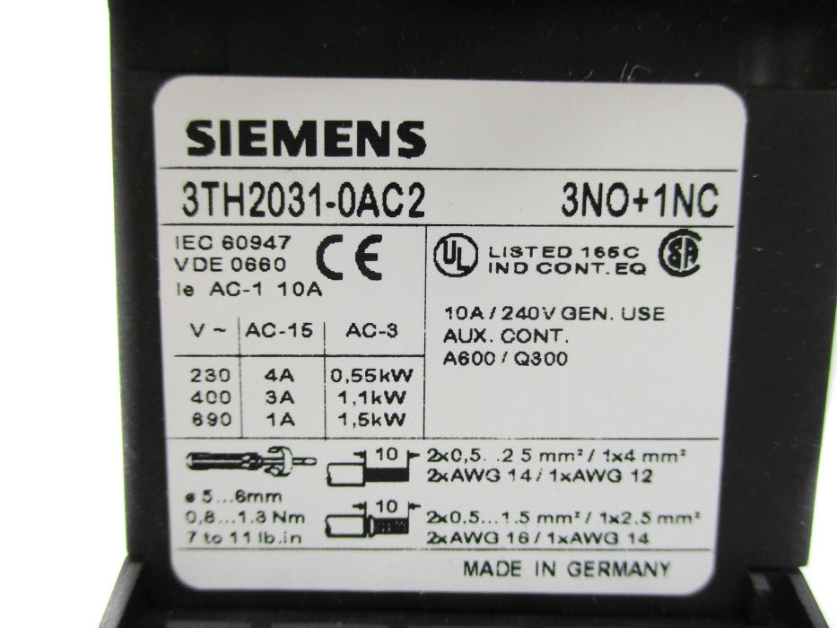 SIEMENS 3TH2031-0AC2 24VAC NSNP