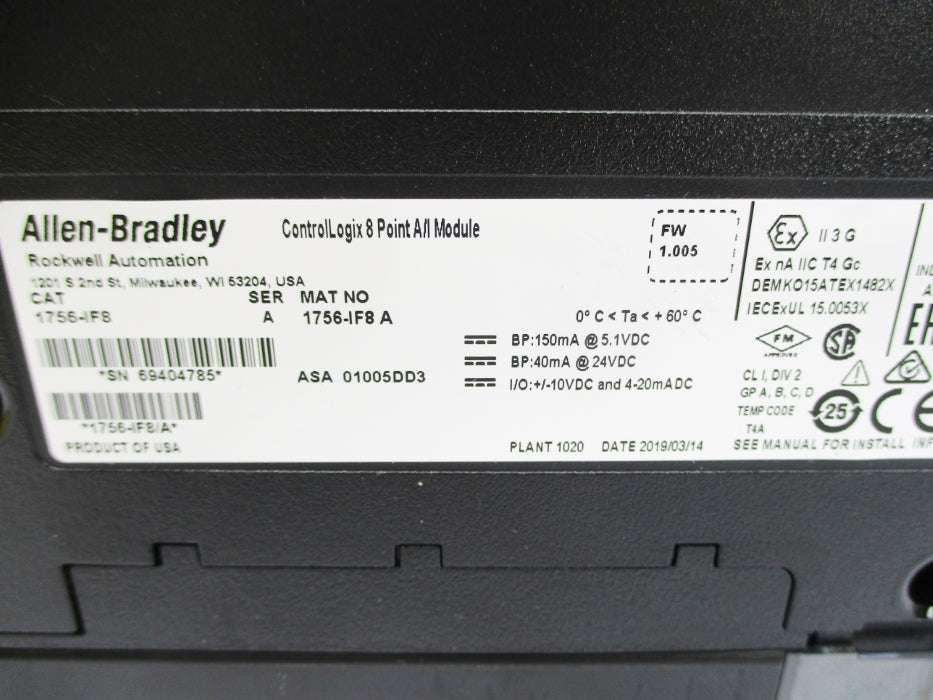 ALLEN BRADLEY 1756-IF8 SER. A F/W 1.005 NSNP