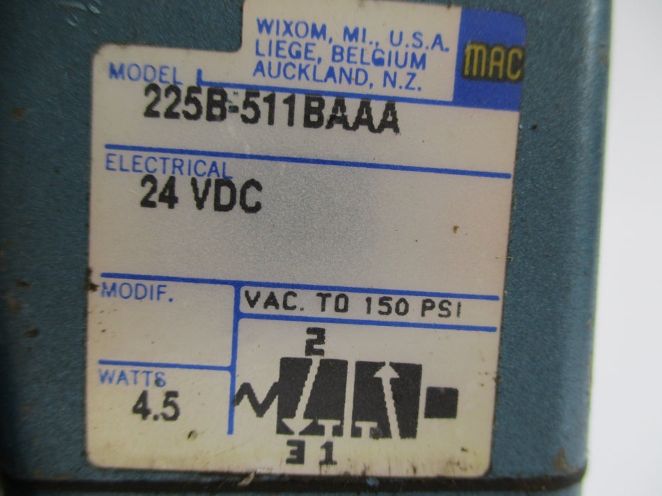 MAC 225B-511BAAA 24VDC 150PSI UNMP