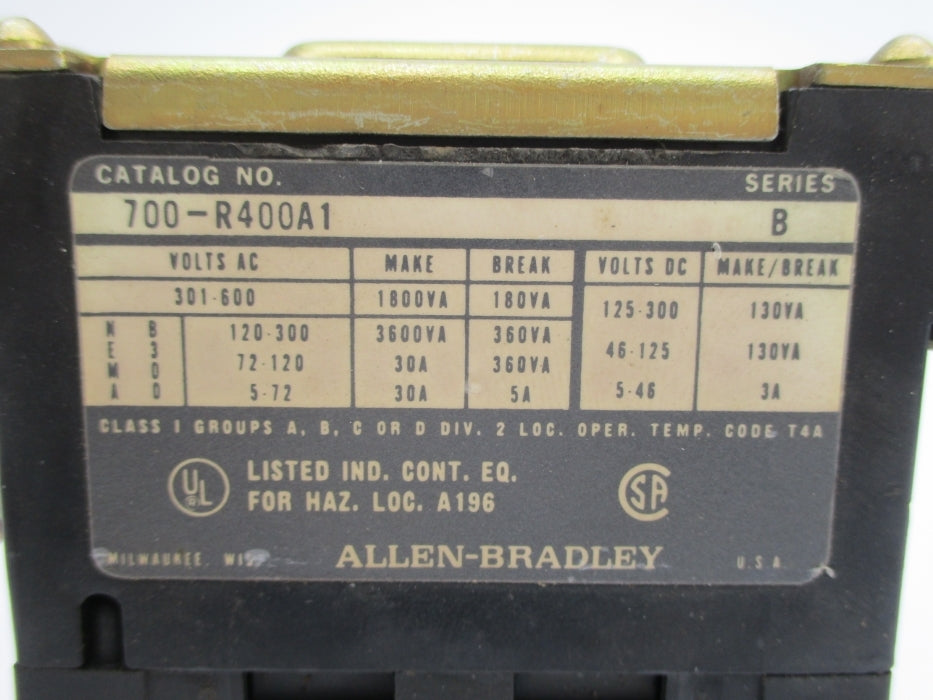 ALLEN BRADLEY 700-R400A1 SER. B 120V 30A UNMP