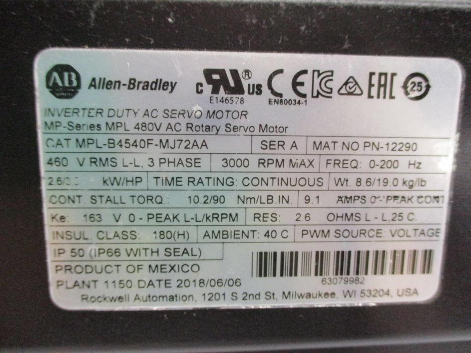 ALLEN BRADLEY MPL-B4540F-MJ72AA SER. A NSNP