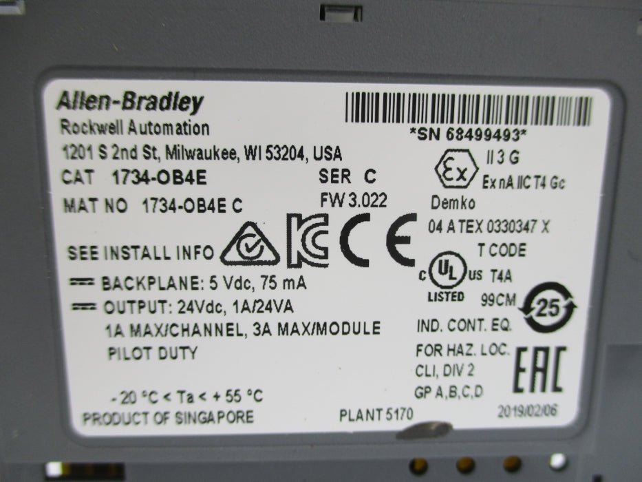 ALLEN BRADLEY 1734-OB4E SER. C F/W 3.022 UNMP