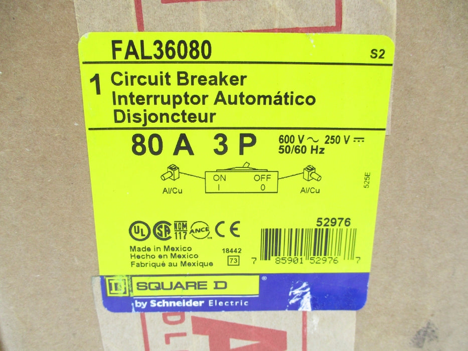SQUARE D FAL36080 600V 80A NSFS