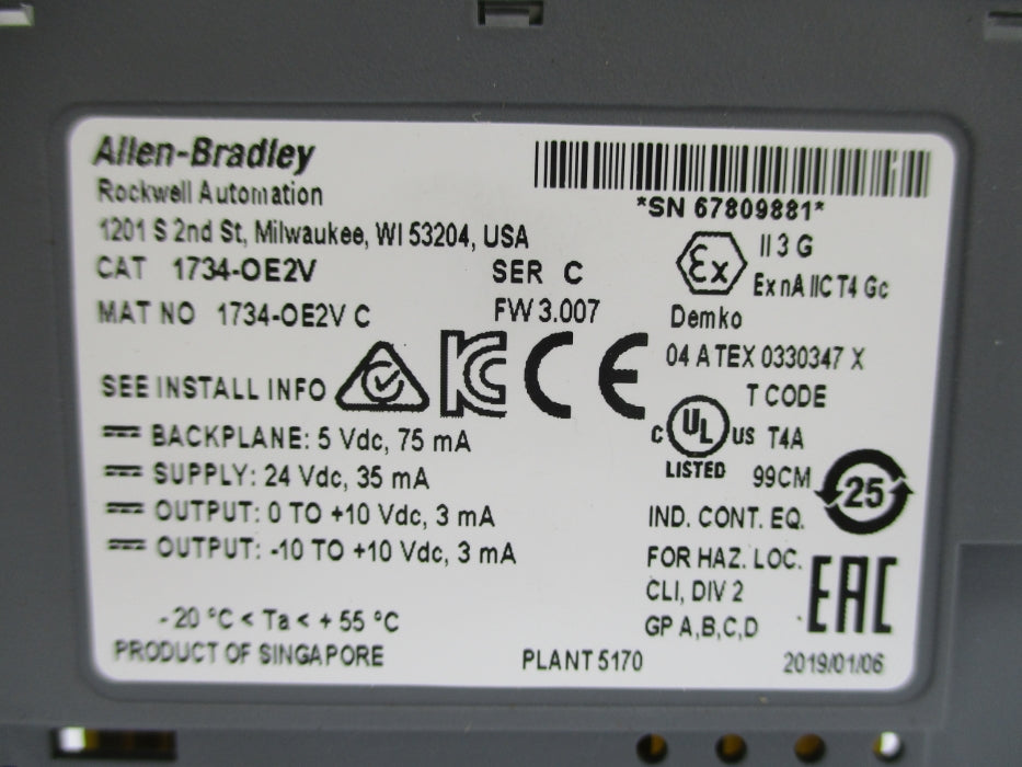ALLEN BRADLEY 1734-OE2V SER. C F/W 3.007 UNMP