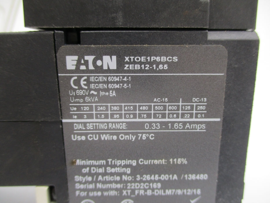 EATON XTOE1P6BCS 0.33-1.65A NSNP