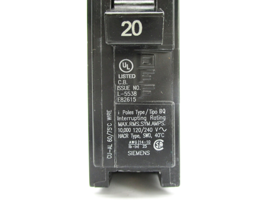 SIEMENS BQ1B020 20A 120/240V NSNP