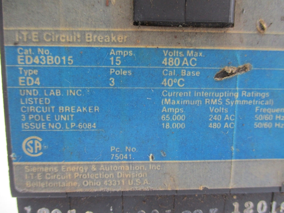 ITE ED43B015 480VAC 15A UNMP