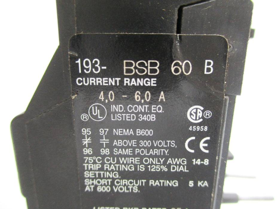 INDUSTRIAL SPARE PART 193-BSB60 SER. B 600V 4.0-6.0A UNMP
