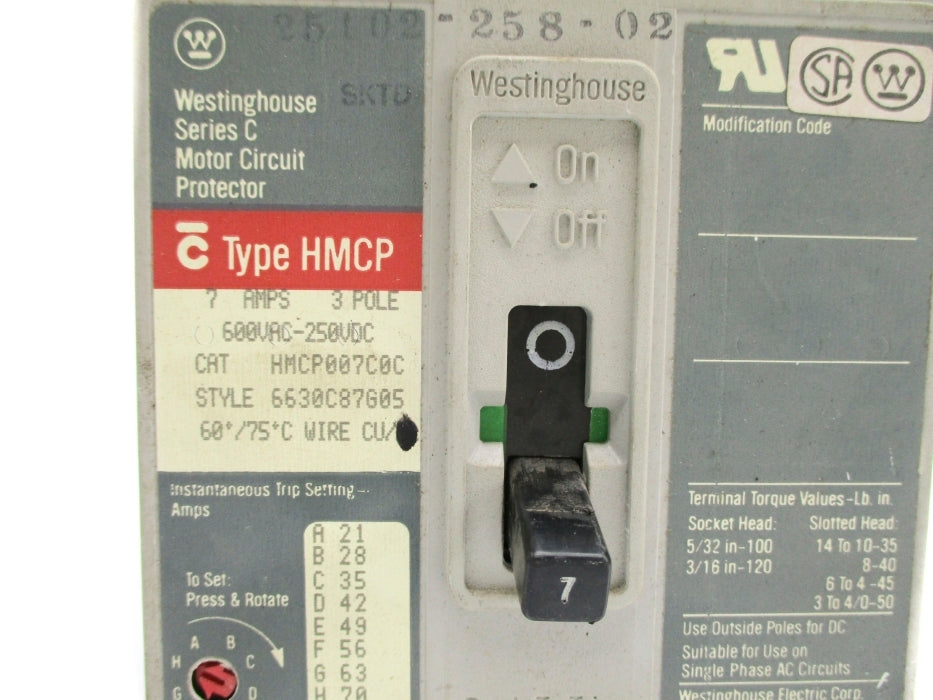 WESTINGHOUSE HMCP007C0C SER. C 600VAC 7A UNMP
