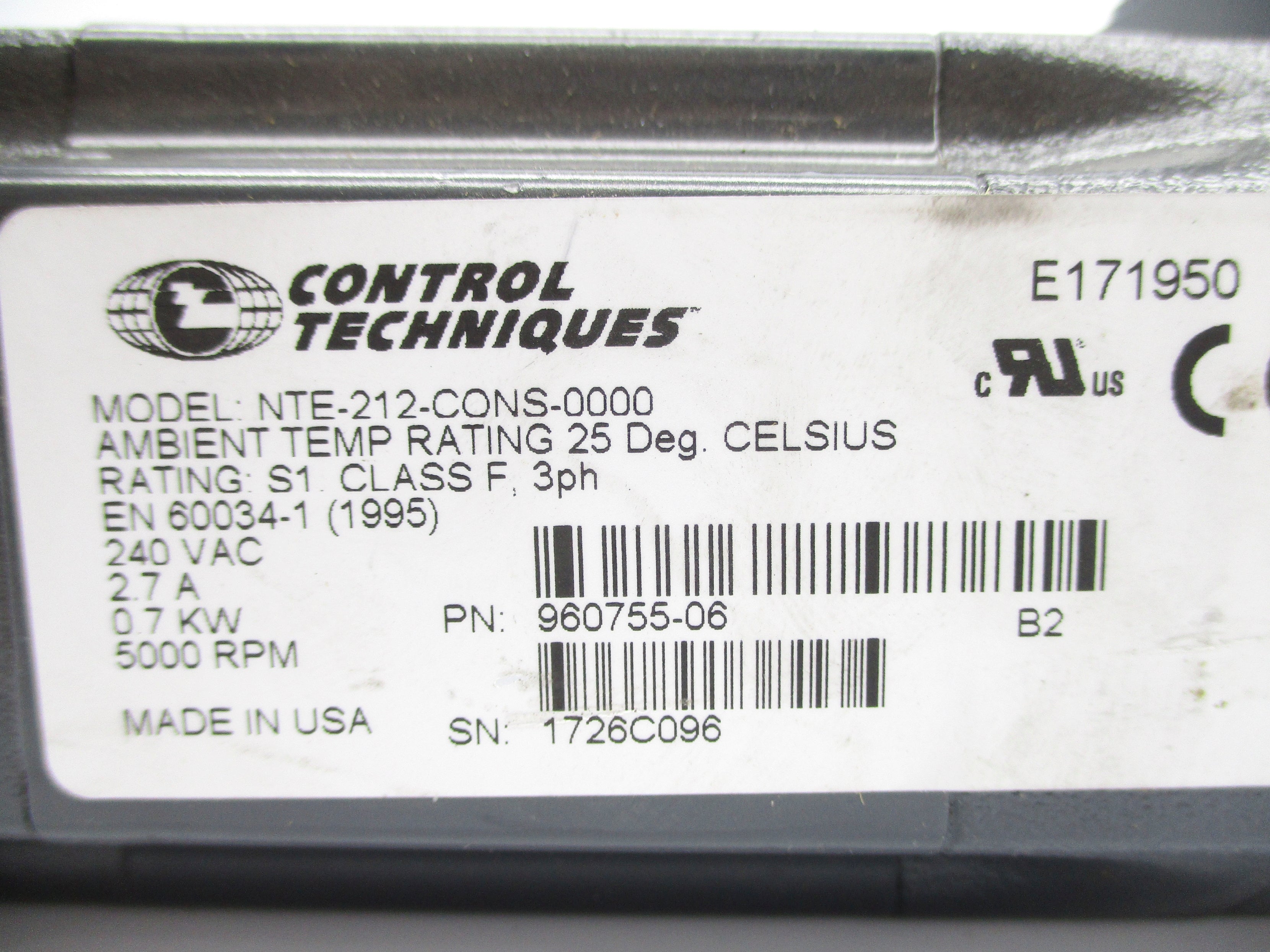 CONTROL TECHNIQUES NTE-212-CONS-0000 960755-06 240VAC 2.7A 5000RPM NSNP
