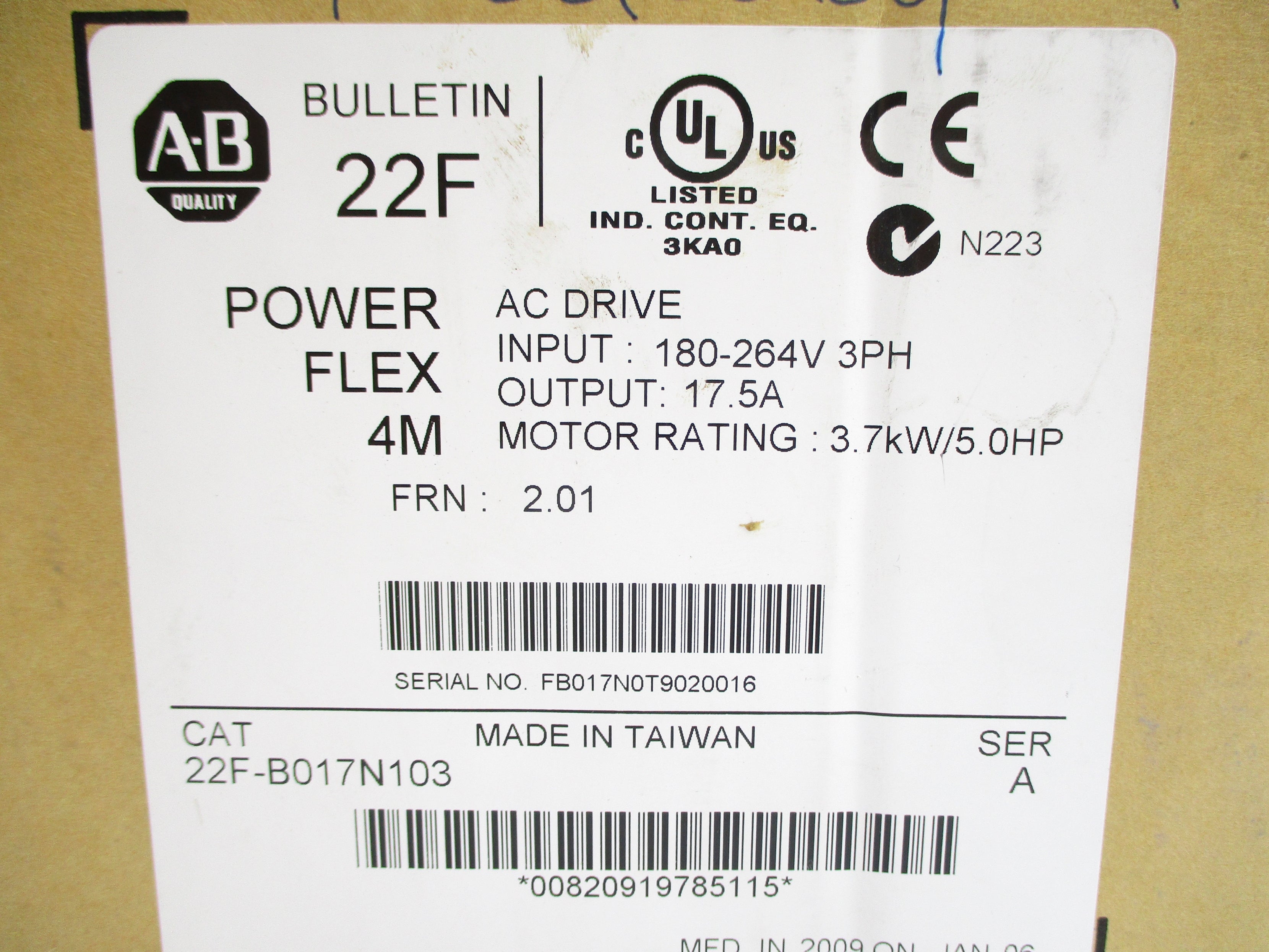 ALLEN BRADLEY 22F-B017N103 SER. A F/W 2.01 (BR/WH) NSMP