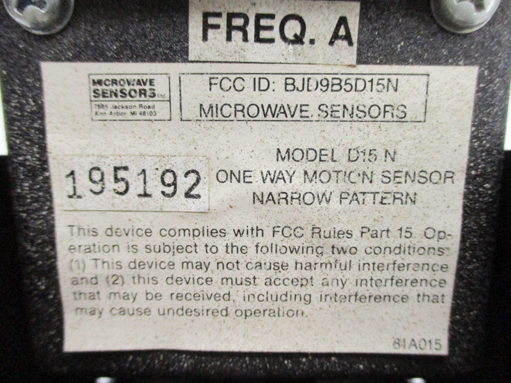 MICROWAVE SENSORS D15NA UNMP