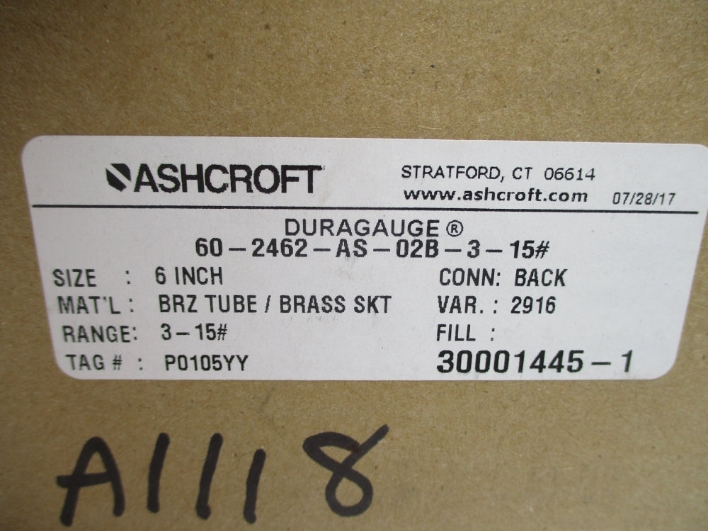 ASHCROFT 60-2462-AS-02B-3-15# 3-15PSI NSMP