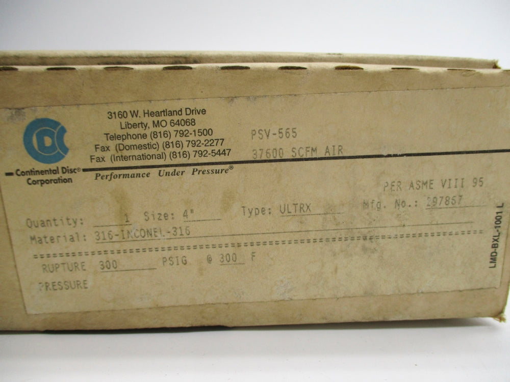 CONTINENTAL DISC ULTRX-4 316-INCONEL-316 300PSIG 300F NSMP