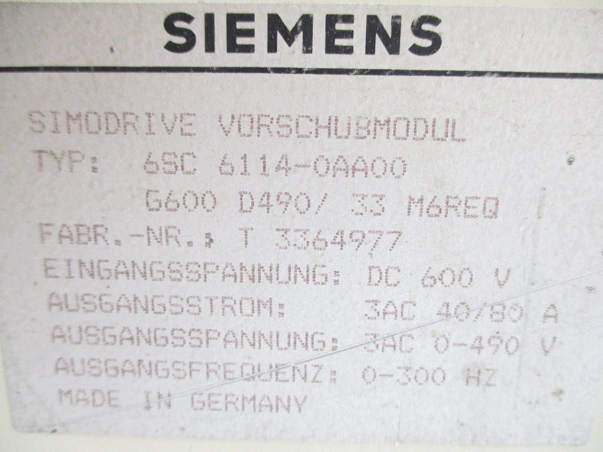 SIEMENS 6SC6114-0AA00 UNMP