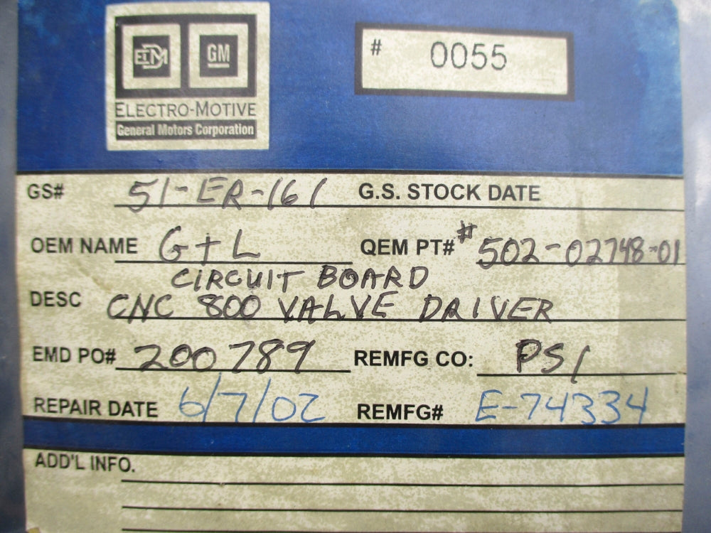 GIDDINGS & LEWIS 502-02748-01 REMAN