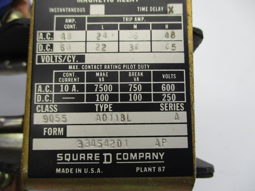 SQUARE D 9055AO118L SER. A 600VAC 10A UNMP
