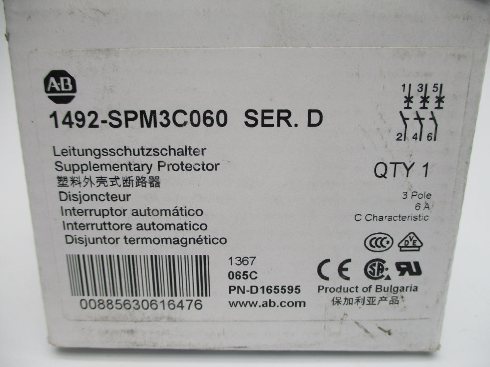 ALLEN BRADLEY 1492-SPM3C060 SER. D 6A 277VAC NSMP
