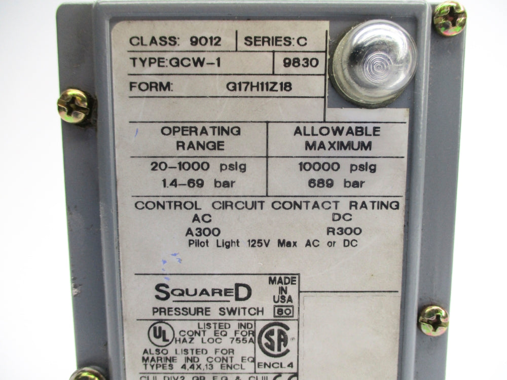 SQUARE D 9012GCW1 SER. C 20-1000PSI NSNP