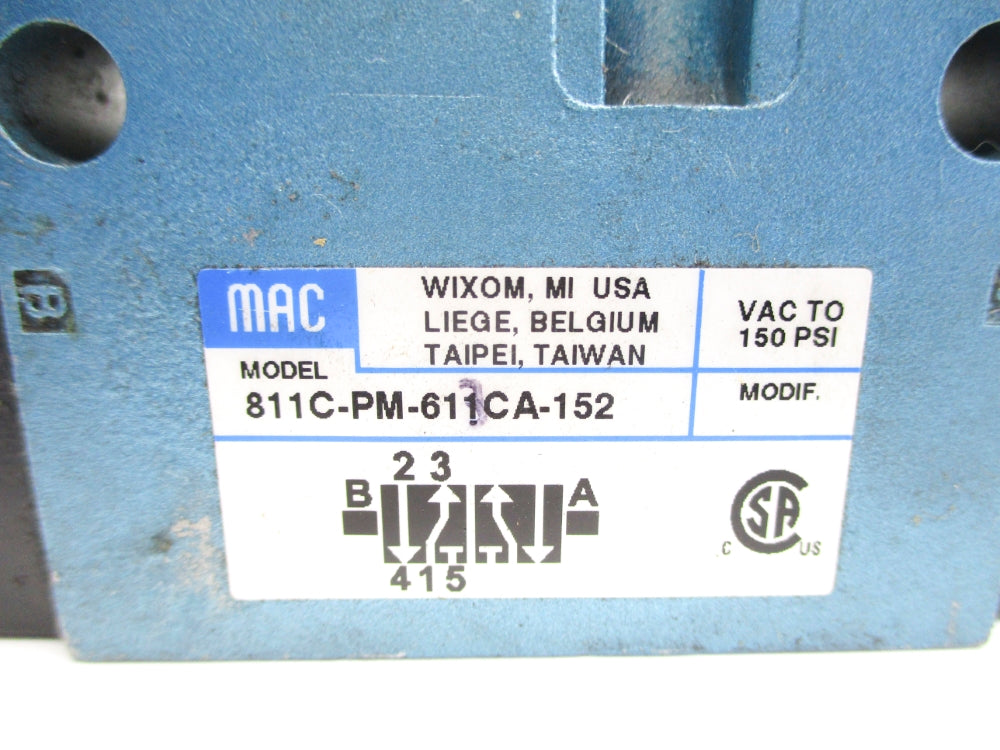 MAC 811C-PM-611CA-152 150PSI 24VDC UNMP