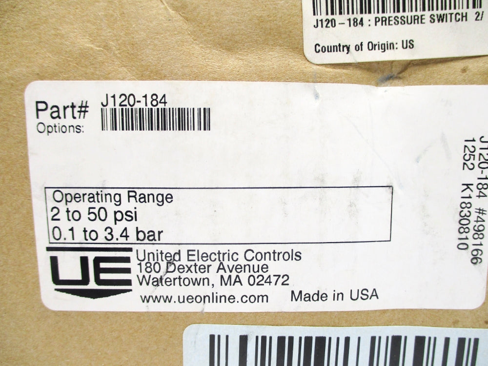 UNITED ELECTRIC CONTROLS J120-184 2-50PSI NSFS
