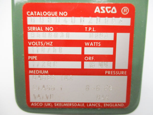 ASCO BG8040B2D963 110V NSMP