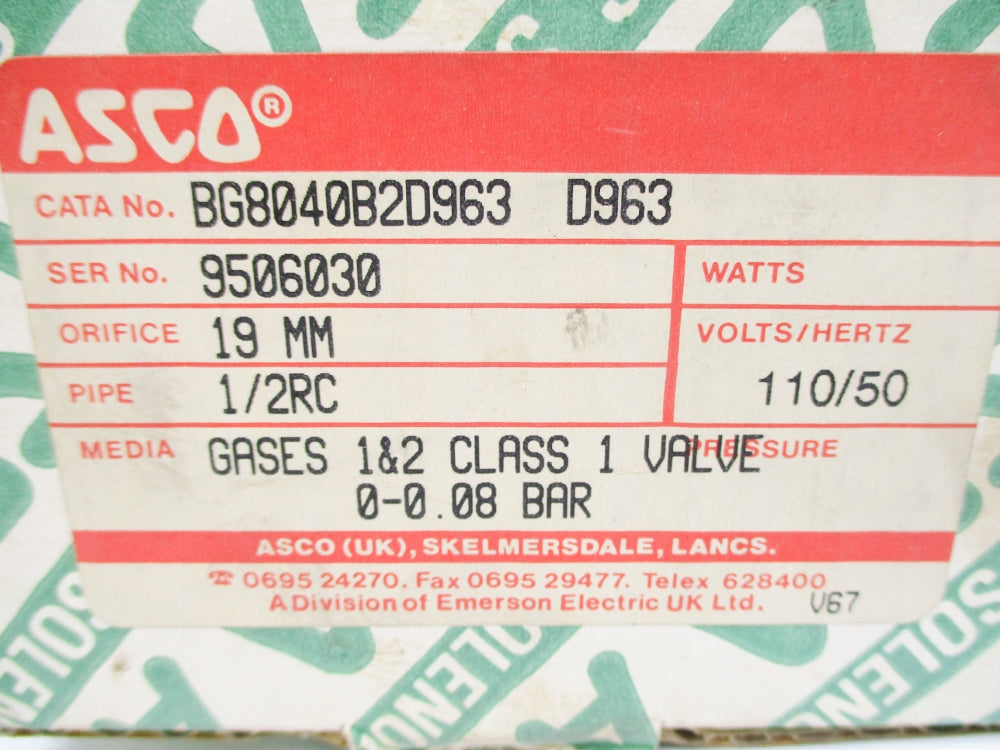 ASCO BG8040B2D963 110V NSMP