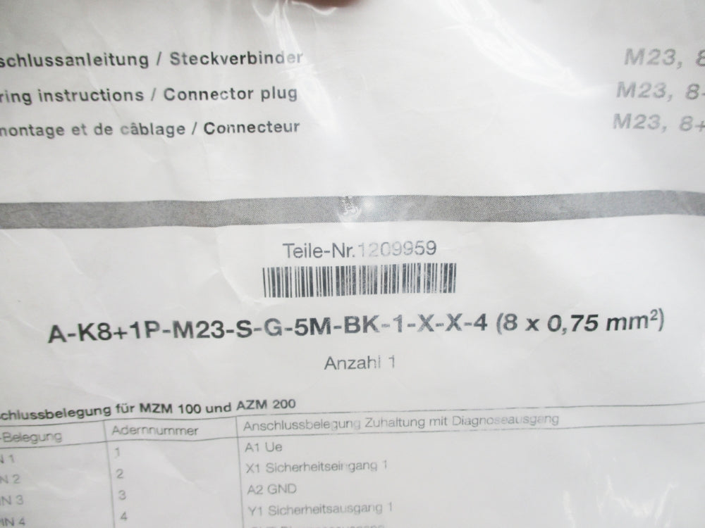SCHMERSAL A-K8+1P-M23-S-G-5M-BK-1-X-X-4 1209959 NSMP