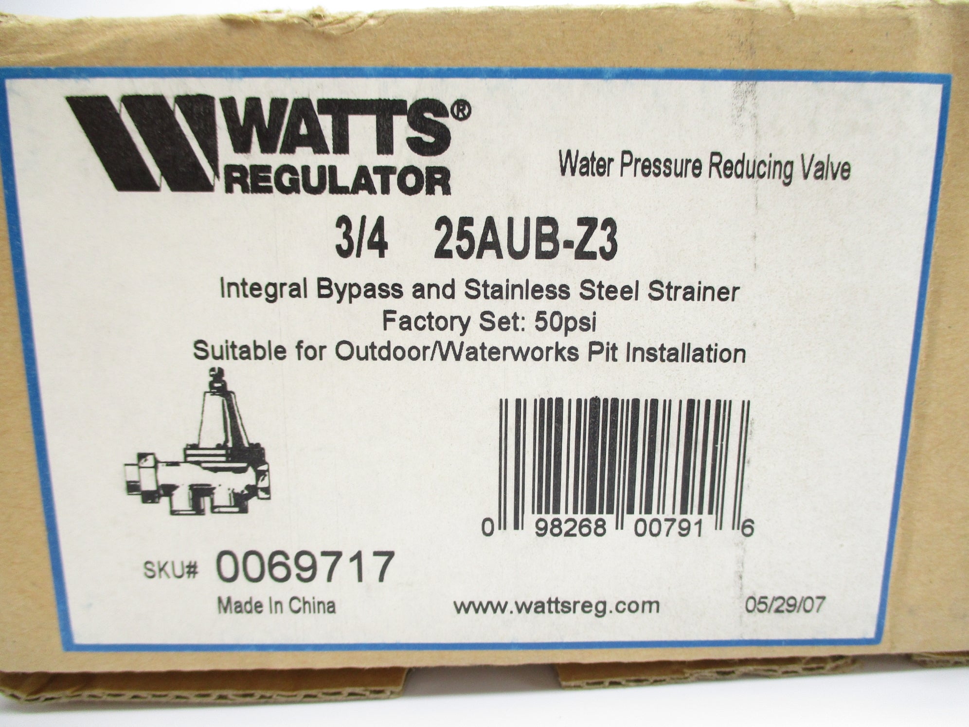 WATTS 0069717 25AUB-Z3-3/4 25-75PSI NSMP
