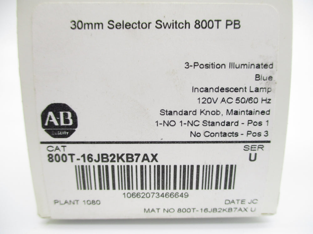 ALLEN BRADLEY 800T-16JB2KB7AX SER. U (WH) NSMP