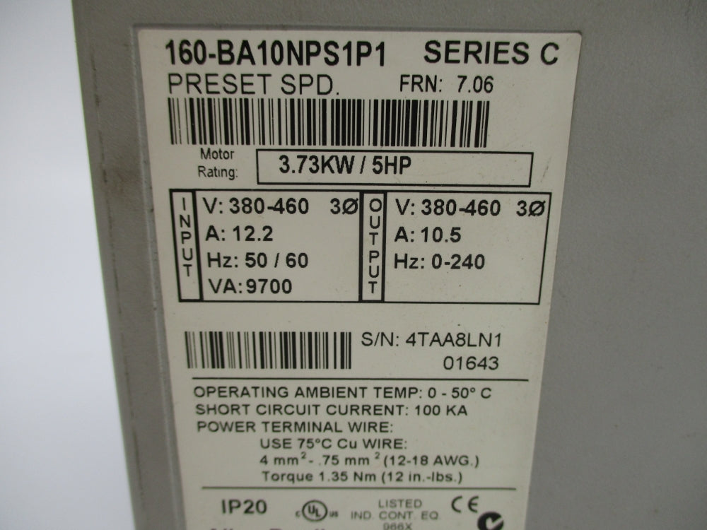 ALLEN BRADLEY 160-BA10NPS1P1 SER. C F/W 7.06 UNMP