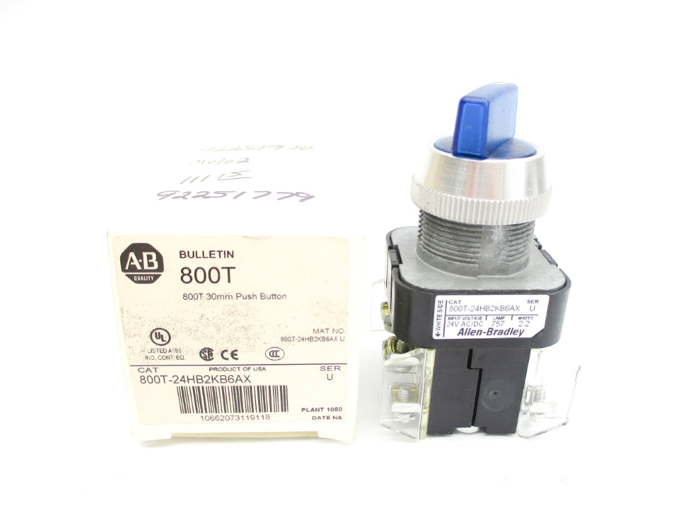 ALLEN BRADLEY 800T-24HB2KB6AX SER. U 24VAC/DC (WH) NSMP