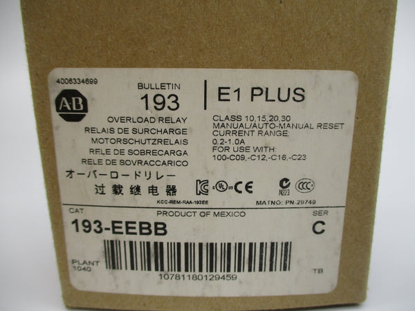 ALLEN BRADLEY 193-EEBB SER. C 600V 0.2-1.0A (BR/WH) NSMP