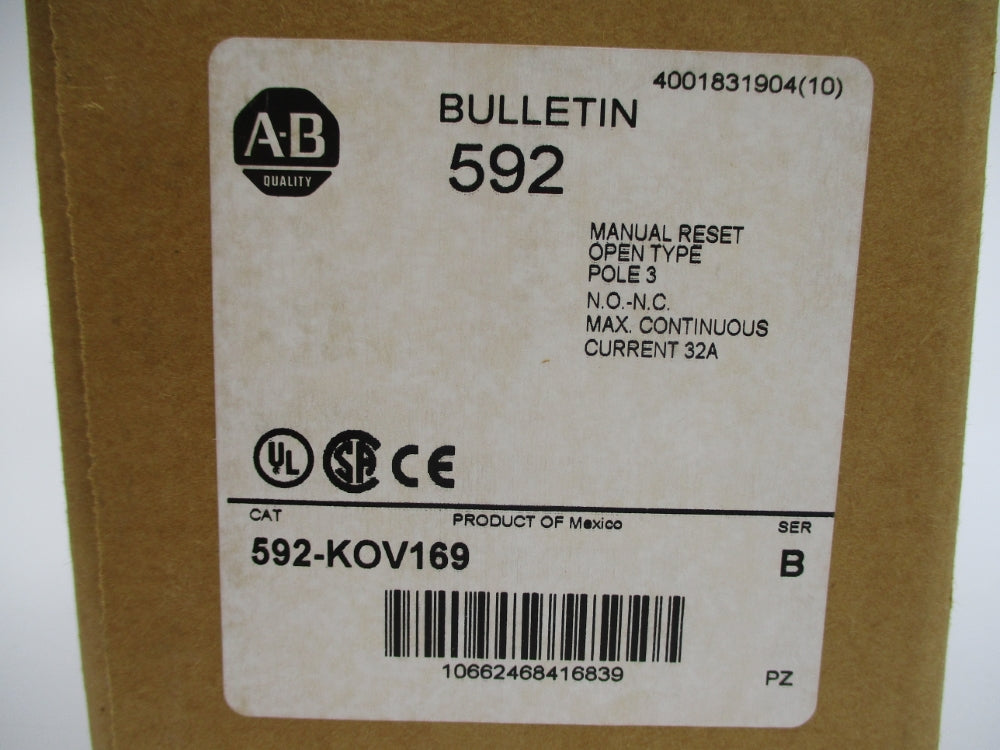 ALLEN BRADLEY 592-KOV169 SER. B 32A 120-600VAC (BR/WH) NSMP