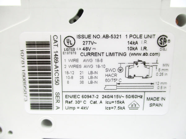 ALLEN BRADLEY 1489-A1C150 SER. A 277V 15A NSNP