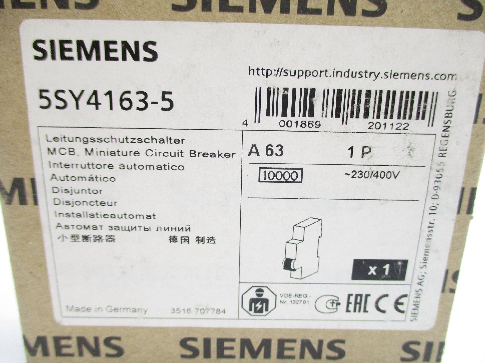 SIEMENS 5SY4163-5 230/400V 63A NSMP