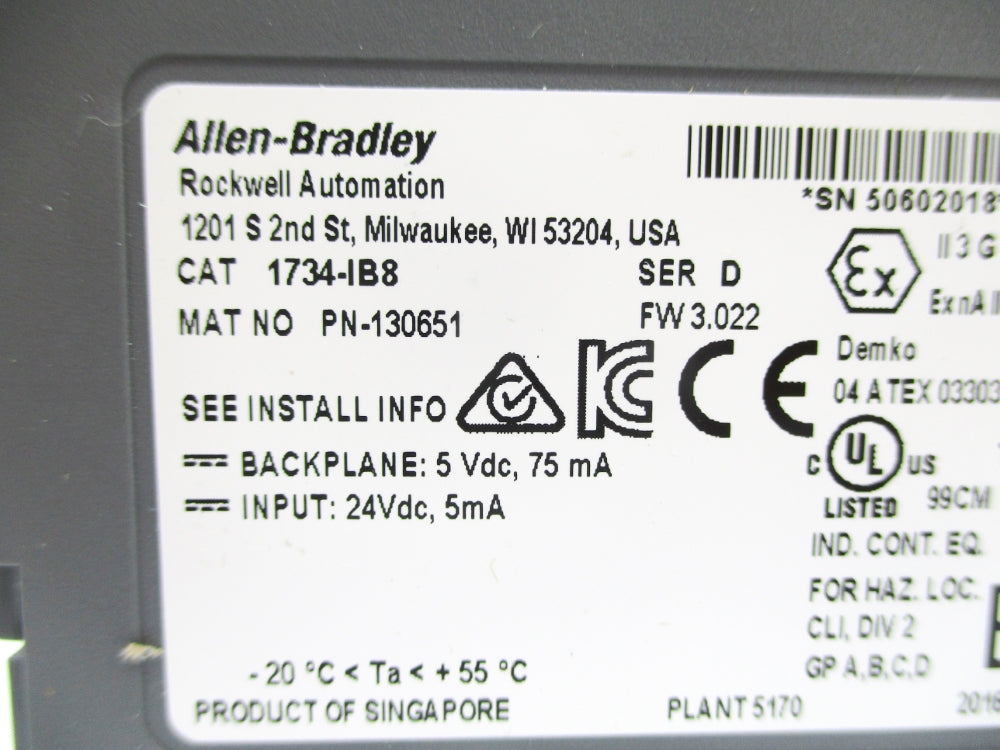 ALLEN BRADLEY 1734-IB8 SER. D F/W: 3.022 UNMP