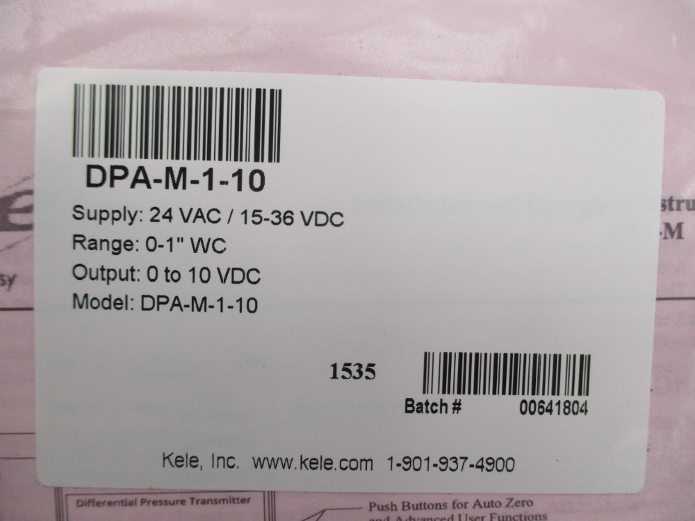 KELE DPA-M-1-10 0-1"WC NSMP