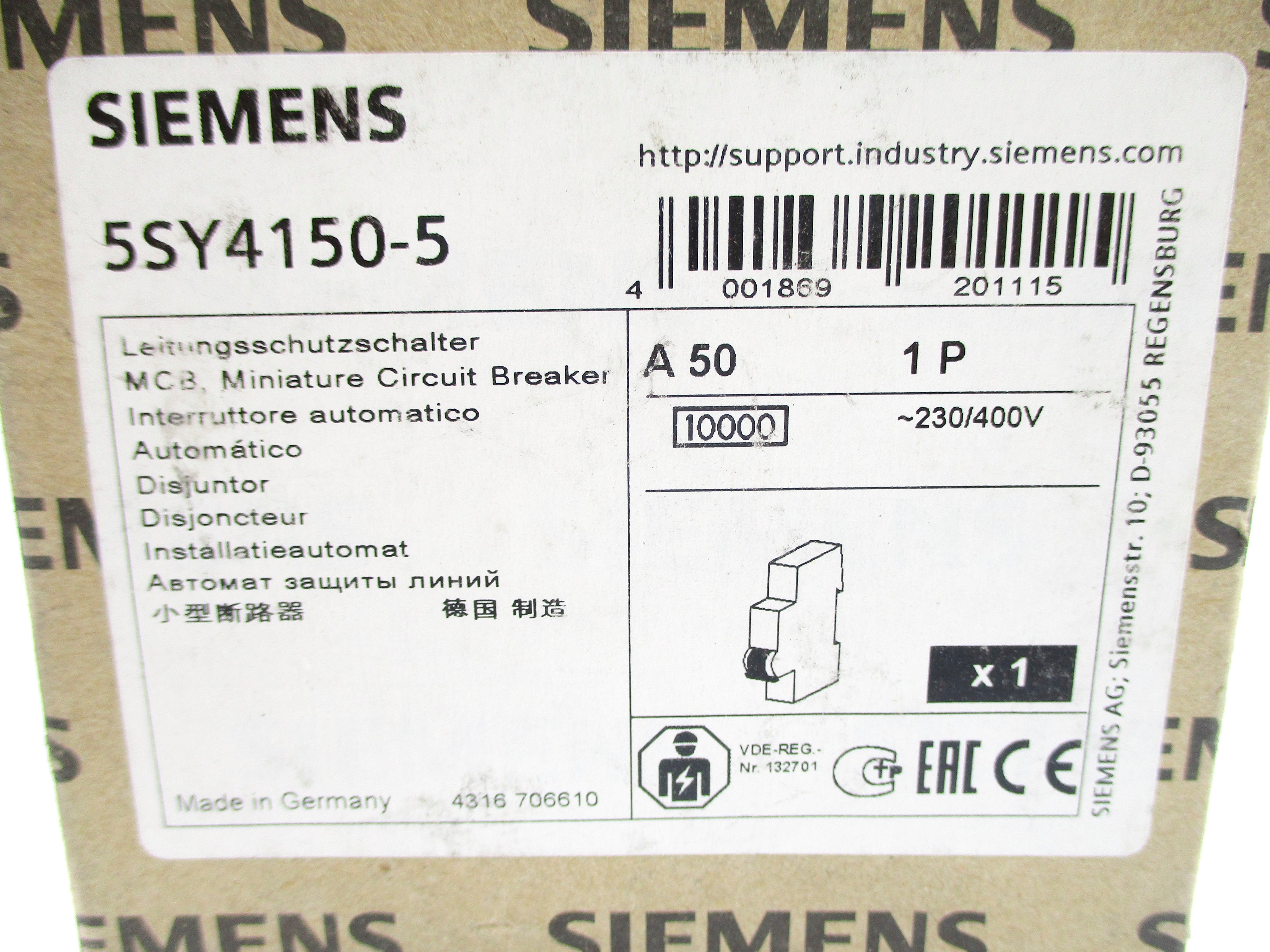 SIEMENS 5SY4150-5 230/400V 50A NSMP