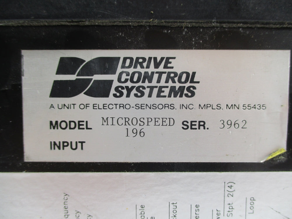 DRIVE CONTROL SYSTEMS MICROSPEED196 UNMP