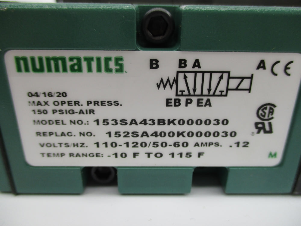 NUMATICS 153SA43BK000030 150PSIG 110-120/50-60 NSNP