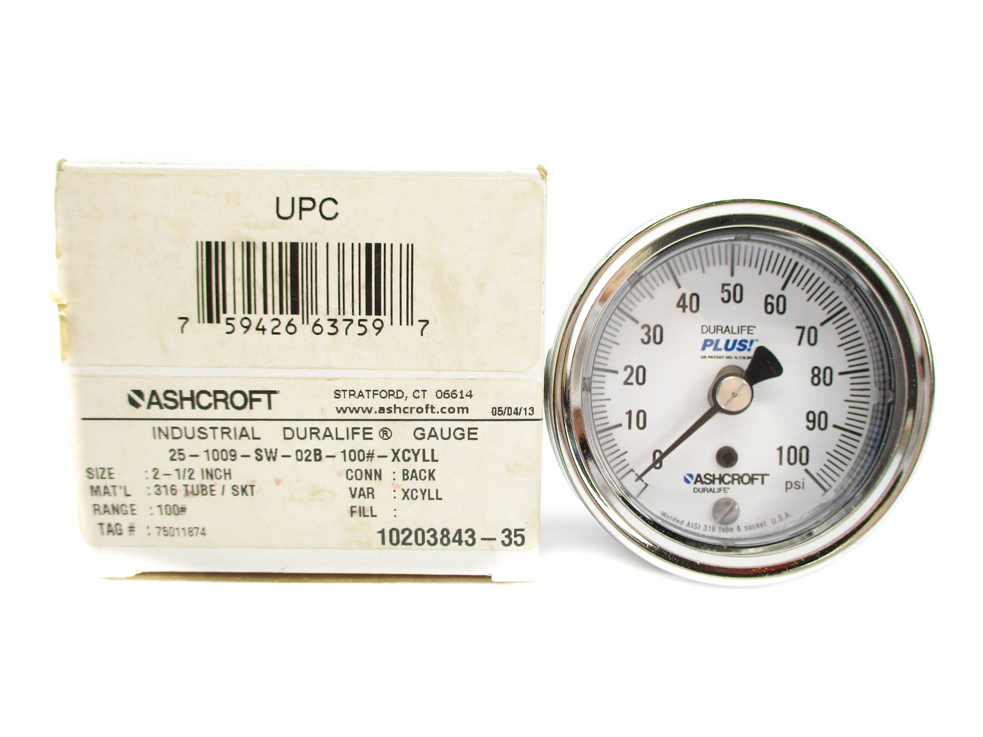 ASHCROFT 25-1009-SW-02B-100#-XCYLL 100PSI NSMP