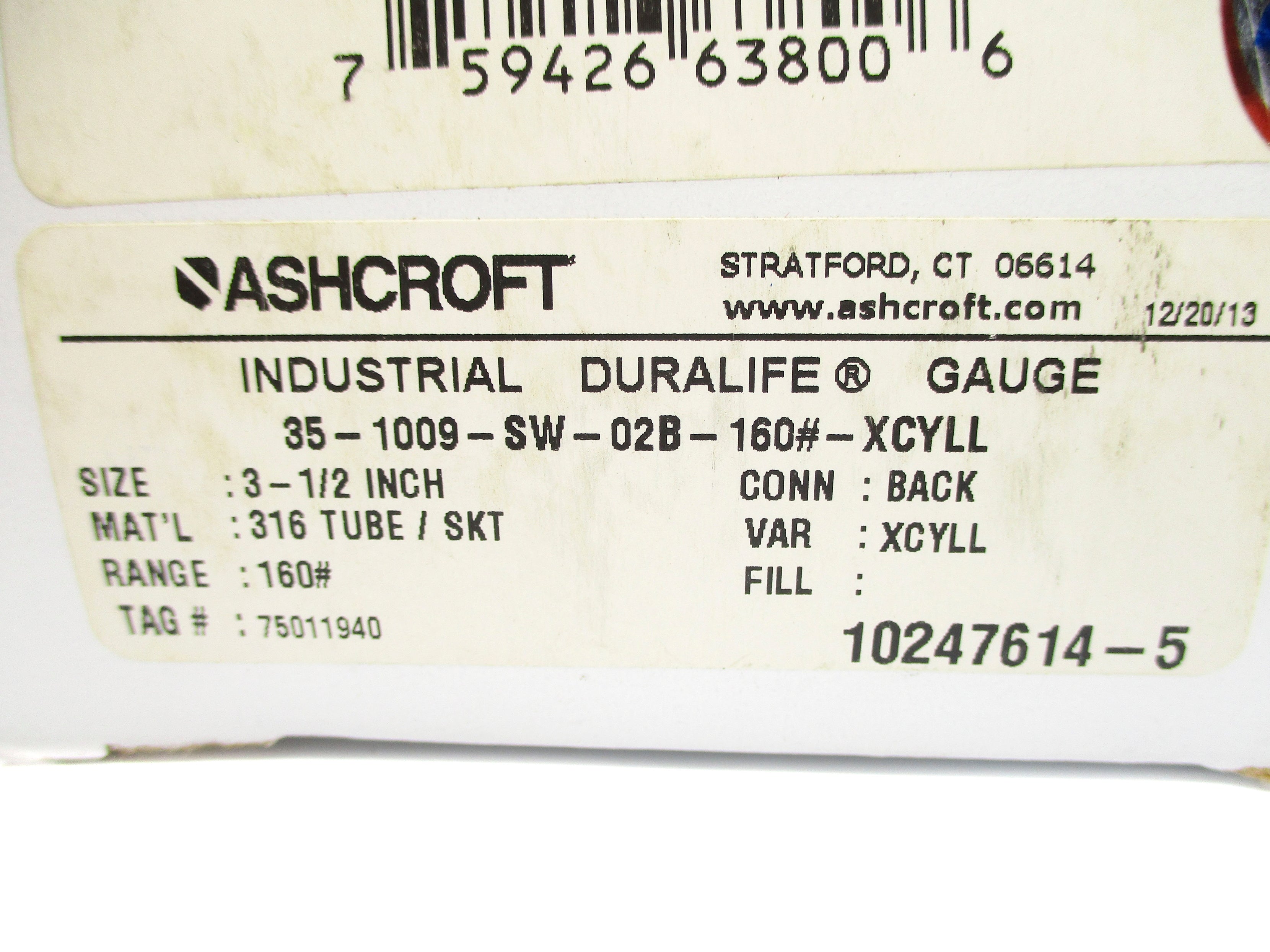 ASHCROFT 35-1009-SW-02B-160#-XCYLL 160PSI NSMP