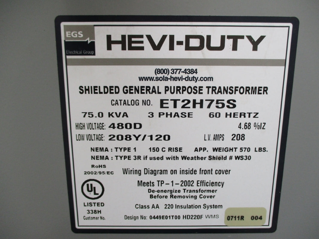 HEVI-DUTY ET2H75S 75.0KVA NSNP