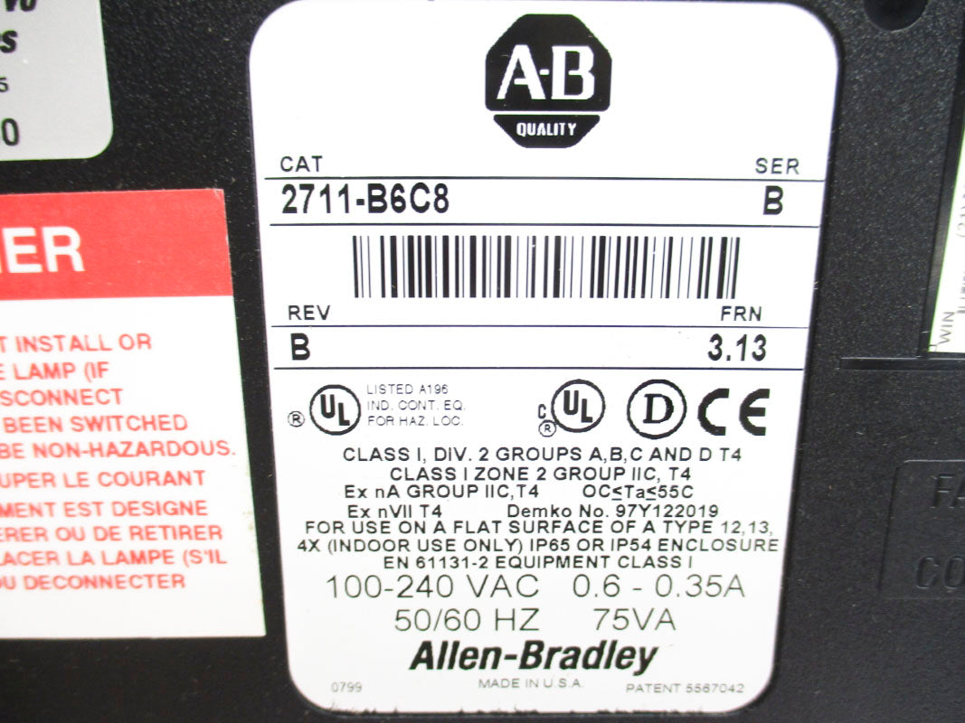 ALLEN BRADLEY 2711-B6C8 SER. B F/W 3.13 NSNP